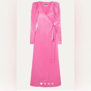 ROTATE Birger Christensen Satin Maxi Wrap
Dress in Pink Carnation Size 34